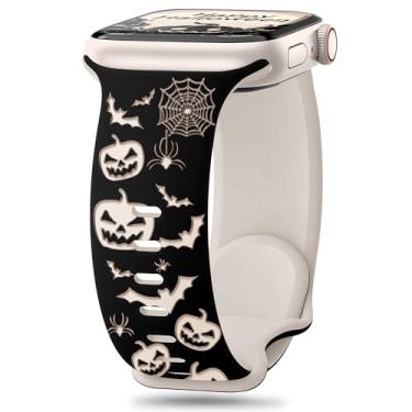 Imagem de Aniaboho Pulseiras para Apple Watch séries 10, 9, 8, SE, 7, 6, 5, 4, 3, 2, 1, Ultra 2 1 de Halloween de 42 mm (série 10), 41 mm, 40 mm, 38 mm, Halloween (preto e luz das estrelas)