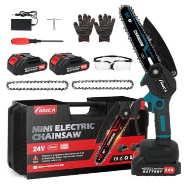 Imagem de Aiuca Mini Motosserra De 6 Polegadas, Elétrica Portátil Sem Fio Com 2 Baterias 24 V E 4000 Mah Correntes, Leve Portátil, Para Poda Árvores, Corte Madeira, Jardinagem, Uso Doméstico Ao Ar Livre (Azul