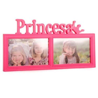 Imagem de Porta Retrato Mural Duplo Princesa Rosa 10x15cm - Gici Decor