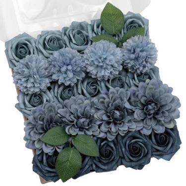 Imagem de Conjunto de flores artificiais TINGE TIME Dusty Blue Roses com caules