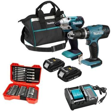 Imagem de Kit Parafusadeiras Furadeira de Impacto Makita 18V, 2 Baterias 1,5Ah, 