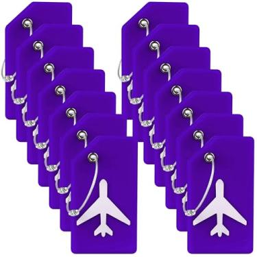 Imagem de Pacote com 14 etiquetas de silicone para bagagem, bolsa escolar, mala de viagem, instrumento etiqueta da Gostwo (Roxo)