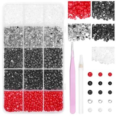 Imagem de 16.000 peças de pérolas planas para deslumbrantes, strass de resina de geleia de prata preta, pérolas de unhas meio redondas para deslumbrantes, joias faça você mesmo, maquiagem facial com lápis e