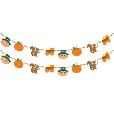 Imagem de Doumeny Faixa de feltro de abóbora outono outono com contas de madeira faixa de feltro espantalho de outono guirlanda de ação de graças esquilo pinhas contas de madeira guirlanda de outono para