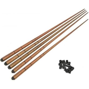 Imagem de Kit 5 Tacos 1,20m Madeira 10 Ponteira Rista Sinuca Bilhar