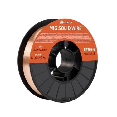 Imagem de TECWELD Carretel de fio de solda MIG sólido ER70S-6 0,30 polegadas 4,5 kg - fio blindado a gás de aço carbono baixo respingo com carretel ABS de alta capacidade de alimentação para soldagem em todas