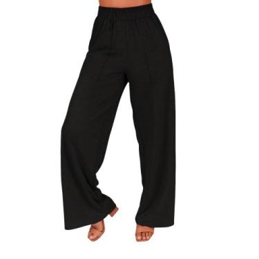 Imagem de Calça Feminina Wide Leg Pantalona Cintura Alta com Bolso de Moletinho 