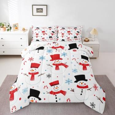 Imagem de Feelyou Conjunto de edredom para todas as estações, boneco de neve, conjunto de cama com 1 fronha, de microfibra, para crianças, presente de ano novo, edredom macio e leve