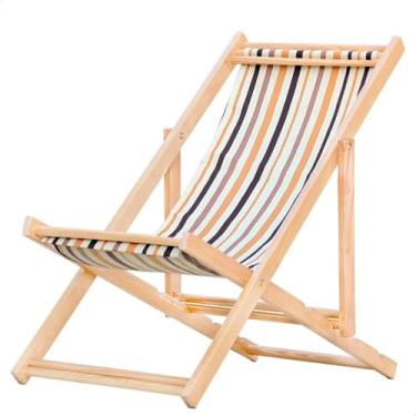 Imagem de Espreguiçadeira Dobrável em Madeira Maciça para Varanda – Reclinável, Sem Braço, Natural (Listrado Marrom)