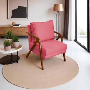 Imagem de Poltrona Para Sala Decorativa Shine Cadeira Reforçada Para Recepção Manicure Sala De Espera Consultório Escritório Confortável Em Madeira Maciça Castanho Suede Cores (Rosê)