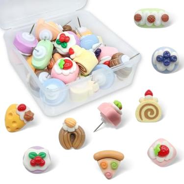 Imagem de WINFA Tachinhas de polegar para quadros de avisos decorativo para quadro de cortiça imitação de bolos de comida tachinhas engraçadas para parede de fotos, cozinha, bar, café, decoração (24 peças)
