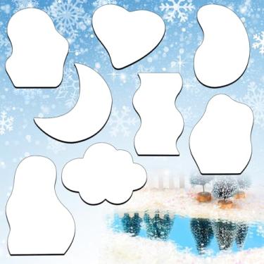 Imagem de Pacote com 8 espelhos de vila natalina de tamanho grande, decoração de férias de lago, 24 cm, acessórios de paisagismo, decoração de lagos de gelo, espelho de lago para decoração de janela de cornija