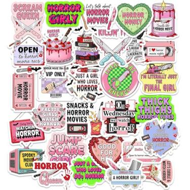 Imagem de Pacote com 30 adesivos de filme de terror – Adesivos de vinil à prova d'água e Final Girl para laptop, diário, garrafa de água – adesivos bonitos e assustadores para fãs de terror, meninas e amantes