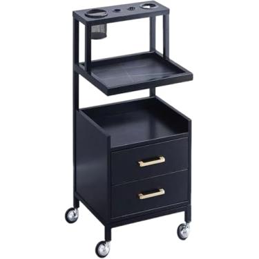 Imagem de Carrinho De Ferramentas De Armazenamento De Salão De Cabeleireiro Com 2 Gavetas E Porta-ferramentas Carrinho De Salão Gaveta Móveis De Salão De Barbeiro Carrinho De Beleza Multiuso, Svart