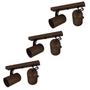 Imagem de Kit 3 Luminárias Teto Trilho 2 Spots Direcionáveis Marrom