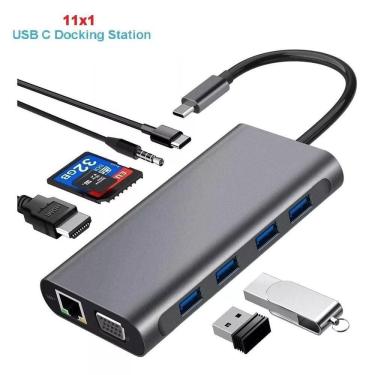 Imagem de Hub Docking Station 11x1 Adaptador Type C x Lan, Hdmi, Vga, Sd, Usb 3.0, Pd e P2