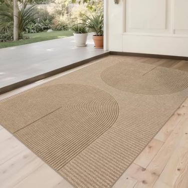 Imagem de Arvenchy Tapete Easy Jute 2x3: Tapete de porta frontal boho natural para ambientes internos e externos antiderrapante - Tapete pequeno neutro contemporâneo para entrada, cozinha, banheiro, quarto