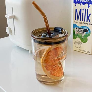 Imagem de Garrafa de água de vidro de 350/400 ml com tampa vintage portátil, café, bolha, chá, suco, leite, café da manhã, copos de gases para bebidas, presente