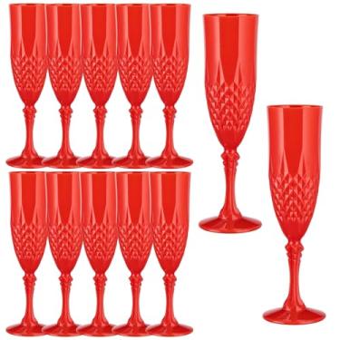 Imagem de Rkyhwowby Taças de champanhe de plástico, taças de vinho, taças de vinho, flauta de champanhe reutilizável para casamentos, despedidas de solteiro, brindes e eventos (12, vermelho)