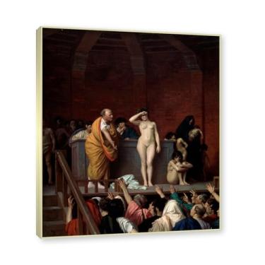 Imagem de NHLDZYH Moldura champanhe. Imagem natureza em tela, (o mercado de escravos em Roma) de Jean Leon Gerome, reprodução de quadros, quadro de arte de parede de tela para casa. 70x84cm