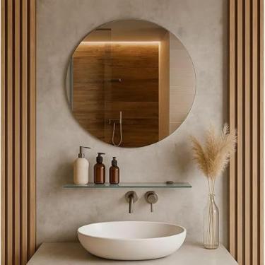 Imagem de Kit de Espelhos Decorativos - 3 Peças (Oval, Redondo e Orgânico), Vidro Lapidado para Banheiro, Sala ou Quarto(Led Quente,Redondo 60x60 cm)