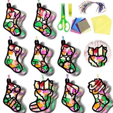 Imagem de EggSun 36 conjuntos de meias de Natal para apanhadores de sol, kit de artesanato para janela de vitral, artes e artesanato para sala de aula, projetos de aniversário, decorações de lembrancinhas de