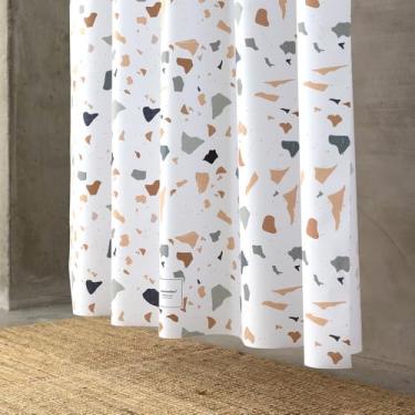 Imagem de onesevennine Cortina de chuveiro de designer coreana – Sem costura, resistente à água (180 cm L x 208 cm C) Terrazzo – Inclui 12 ganchos de plástico para fácil configuração