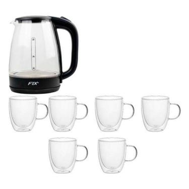 Imagem de Jarra Elétrica + 6 Canecas Duplo Vidro 1,8L/350ml
