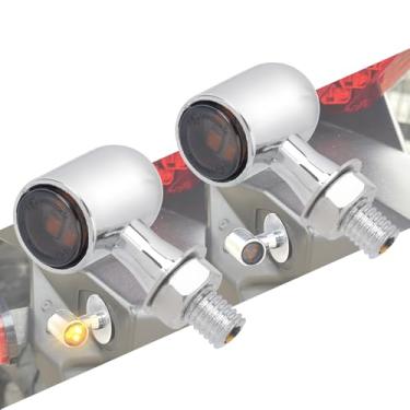 Imagem de HCmotorku Mini luzes LED de seta M8 rosca âmbar piscante para frente traseira, lâmpada indicadora de bala pequena adequada para Harley Yamaha Suzuki Kawasaki Chopper Cruiser personalizada cromada