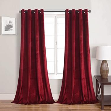 Imagem de Cortinas de veludo vermelho bordô elegantes cortinas de janela para sala de estar 84 polegadas painéis de sala de escurecimento luz longa privacidade ilhós quarto pano de fundo de porta deslizante decoração de casamento, conjunto de 2 (bordô)