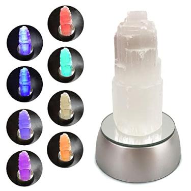 Imagem de JIC Gem Lâmpada de selenita natural Clearance Mini lâmpada de cristal de pedra preciosa branca 10 cm luz que muda de cor + use pilhas