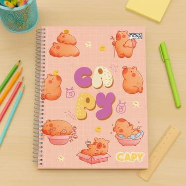 Imagem de Caderno 10 Materias Capivara Feminino Espiral Capa Dura Com Adesivos U