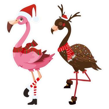 Imagem de 2un. Enfeites Flamingo Natal para Quintal, Enfeites Plástico Fofos Gramado Natal Ao Ar Livre Flamingos de Jardim para Decoração de Festas