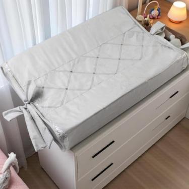 Imagem de Trocador de Bebê Anatômico para Cômoda, Plastificado, com Alça de Amarrar, Disponível em Branco, Bege e Creme (Cinza, G Luxo - 65x45)