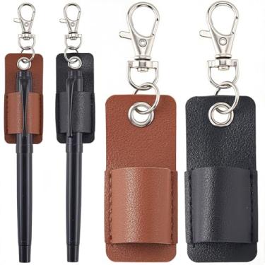 Imagem de CRASPIRE 2 peças porta-canetas porta-chaves lápis porta-chaves preto marrom couro portátil anti perda retrô clipe crachá canetas protetor de bolso porta-chaves para pescoço cordão chaveiro enfermeiras