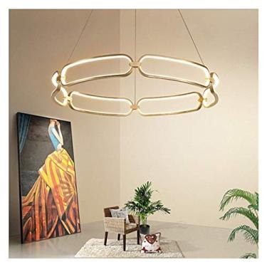 Imagem de Lustres de teto modernos de luxo LED Lustre de teto para sala de estar Luzes suspensas Luminária pendente montada no teto, 1 anel de 60 cm com controle remoto