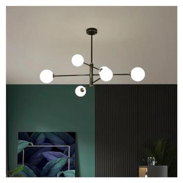Imagem de Lustre de teto moderno com bola de vidro LED preto dourado compatível com quarto sala de estar sala de jantar mesa luminária pendente lustres luminária iluminação lustre luminária