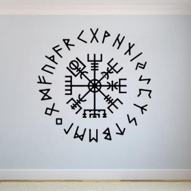 Imagem de Adesivo de parede com símbolo mágico de amuleto protetor nórdico bússola decoração de casa autoadesivo vinil removível 99 x 100 cm