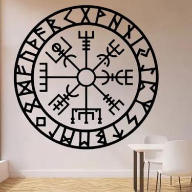 Imagem de Adesivo de parede com símbolo mágico de amuleto protetor nórdico bússola decoração de casa autoadesivo vinil removível 100 x 101 cm