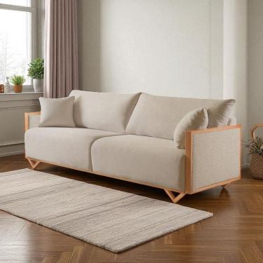 Imagem de Sofá Fixo Lara 3 Lugares Luxo 1,90m Castellar Móbile Linho Bege
