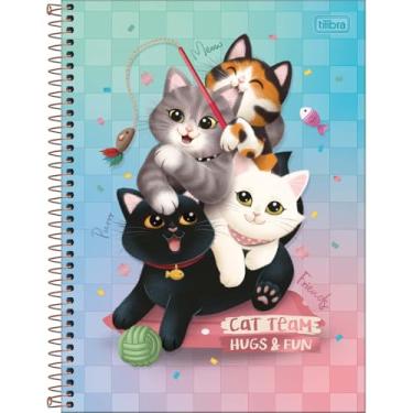 Imagem de Tilibra - Caderno Espiral Capa Dura Universitário 10 Matérias Purrfect Cats 160 Folhas - Gatos Fundo Degrade Vd/Az/Rs