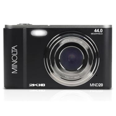 Imagem de Minolta Câmera digital MND20 de 44 MP – vídeo Ultra HD de 2,7 K, zoom digital de 16x, estabilização antivibração, lapso de tempo, detecção de rosto, tela LCD de 7,4 cm – Câmera compacta leve (preta)