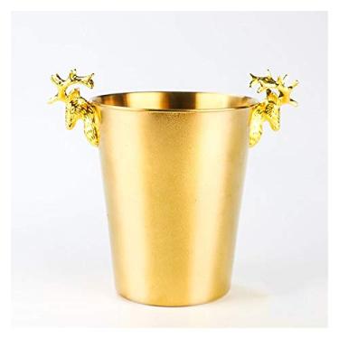 Imagem de Baldes de gelo isolados com cabeça de veado balde de gelo de aço inoxidável balde de vinho champanhe balde de gelo balde de gelo balde de gelo para festa em casa bar refrigerador cerveja champanhe