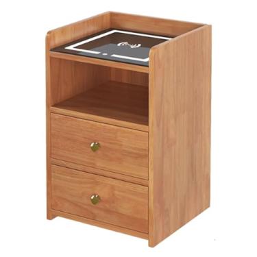 Imagem de mesa de cabeceira inteligente com 2 gavetas, mesa de cabeceira moderna de madeira com compartimento aberto, mesa lateral minimalista
