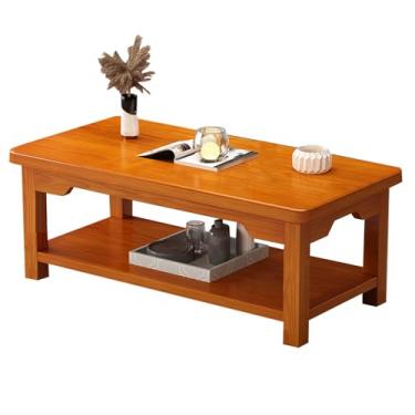 Imagem de Mesa de centro moderna minimalista para sala de estar, mesa de jantar familiar de madeira maciça, mesa de centro de armazenamento duplo, economia de espaço, suporte de carga estável, acabamento liso