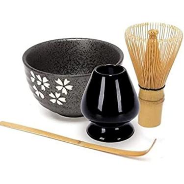 Imagem de QLDFX Tigela Matcha Tigela de salada 4 em 1 tradicional Matcha Conjunto de Presente Matcha Batedor Colher Cerêmica Tigela Matcha Suporte para Batedor Conjuntos de Chá Japonês Tigela Matcha Conjunto de