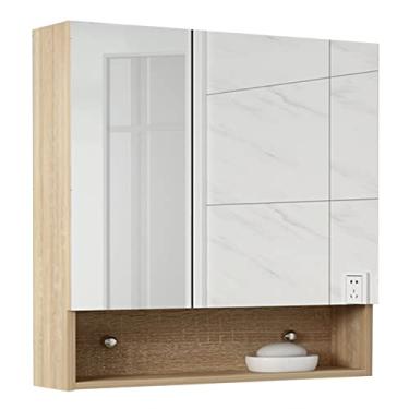 Imagem de AKALNNB Armário de remédios, espelho de banheiro, armário de armazenamento de madeira maciça, armário de remédios com espelho, cabine de armazenamento, armário de espelho multifuncional