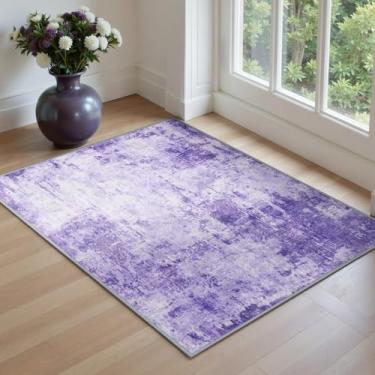Imagem de RELEANY Tapetes laváveis de 6 x 7 cm antiderrapantes modernos abstratos macios para sala de estar, entrada, quarto, berçário, estampa impressa, roxo, cinza, rosa, branco