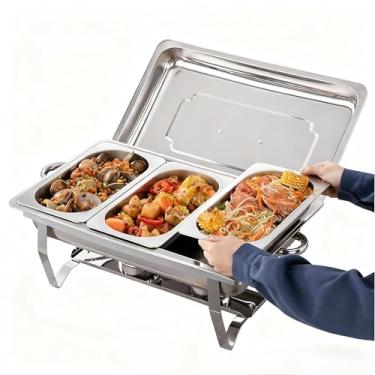 Imagem de Rechaud Profissional Inox 12L com 1/2/3 Divisórias para Buffet, Festas e Marmita Térmica - Chafing Dish Inoxidável, Recipiente para Buffet com Isolamento Térmico(3 DIVISÓRIAS)