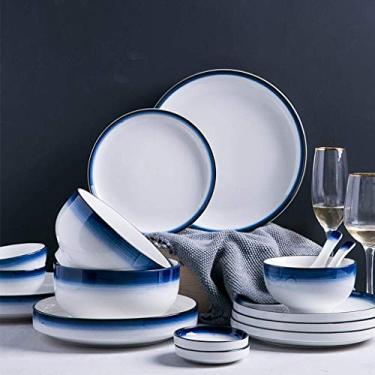 Imagem de Conjunto de pratos e tigelas conjuntos de louça de cerâmica conjuntos de louça de cerâmica, conjunto de louça de cerâmica azul gradiente tigela / colher/prato de 11 peças